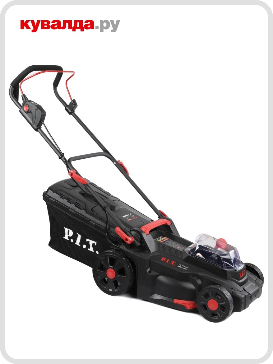 Газонокосилка аккумуляторная бесщёточная P.I.T. , 20В+20В, 37 см, высота 25-75мм, 40л - фото №3