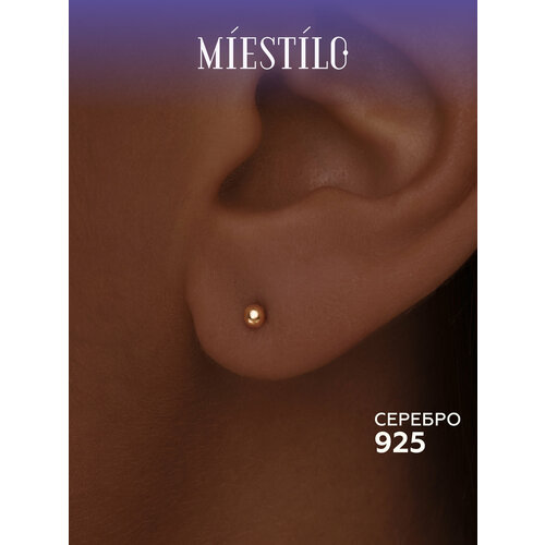 фото Серьги пусеты miestilo, серебро, 925 проба, золочение, размер 2 мм, длина 0.2 см, , золотистый