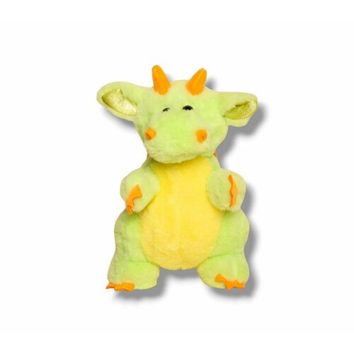 Мягкая игрушка Дракончик зеленый с оранжевыми рожками 40 см