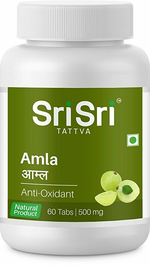 Таблетки Шри Шри Амла (Amla Sri Sri Ayurveda) омолаживает и тонизирует организм, антиоксидант, для иммунитета, очищает кровь, 60 таб.