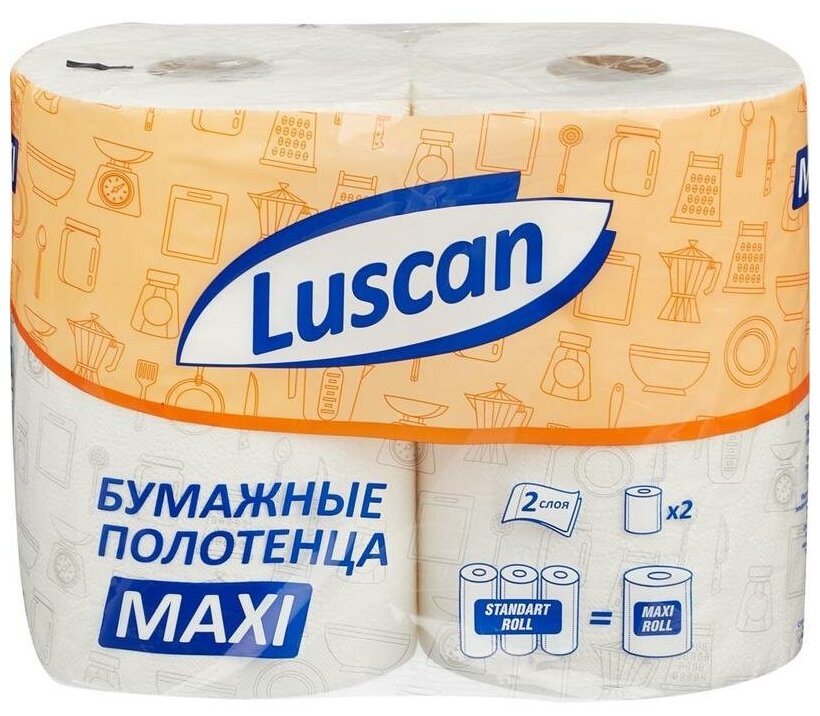 Полотенца бумажные Luscan Maxi 2-слойные белые 2 рулона по 35 метров