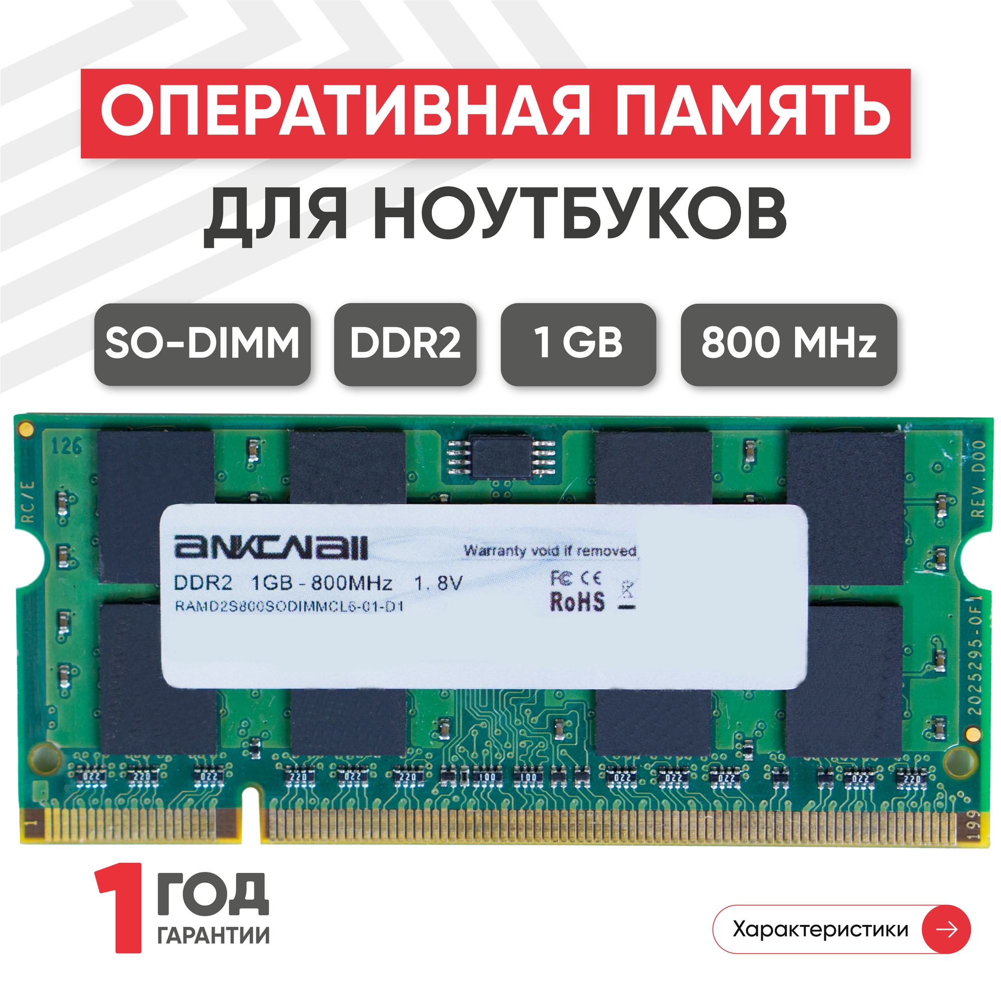 Модуль памяти Ankowall SODIMM DDR2, 1ГБ, 800МГц, PC2-6400