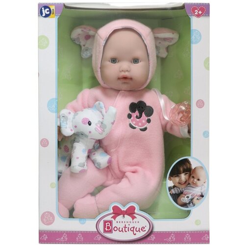 Кукла Berenguer Boutique Pink Soft Body Baby Doll Play Elephant (Беринжер девочка в розовом со слонёнком 38 см) кукла evi со слоненком good night elephant 12см кукла со слоником игровой набор кукла evi и слоник