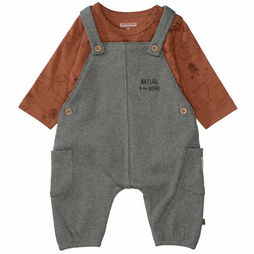 Комплект одежды  Staccato детский, комбинезон и лонгслив, карманы, размер 50, серый, коричневый