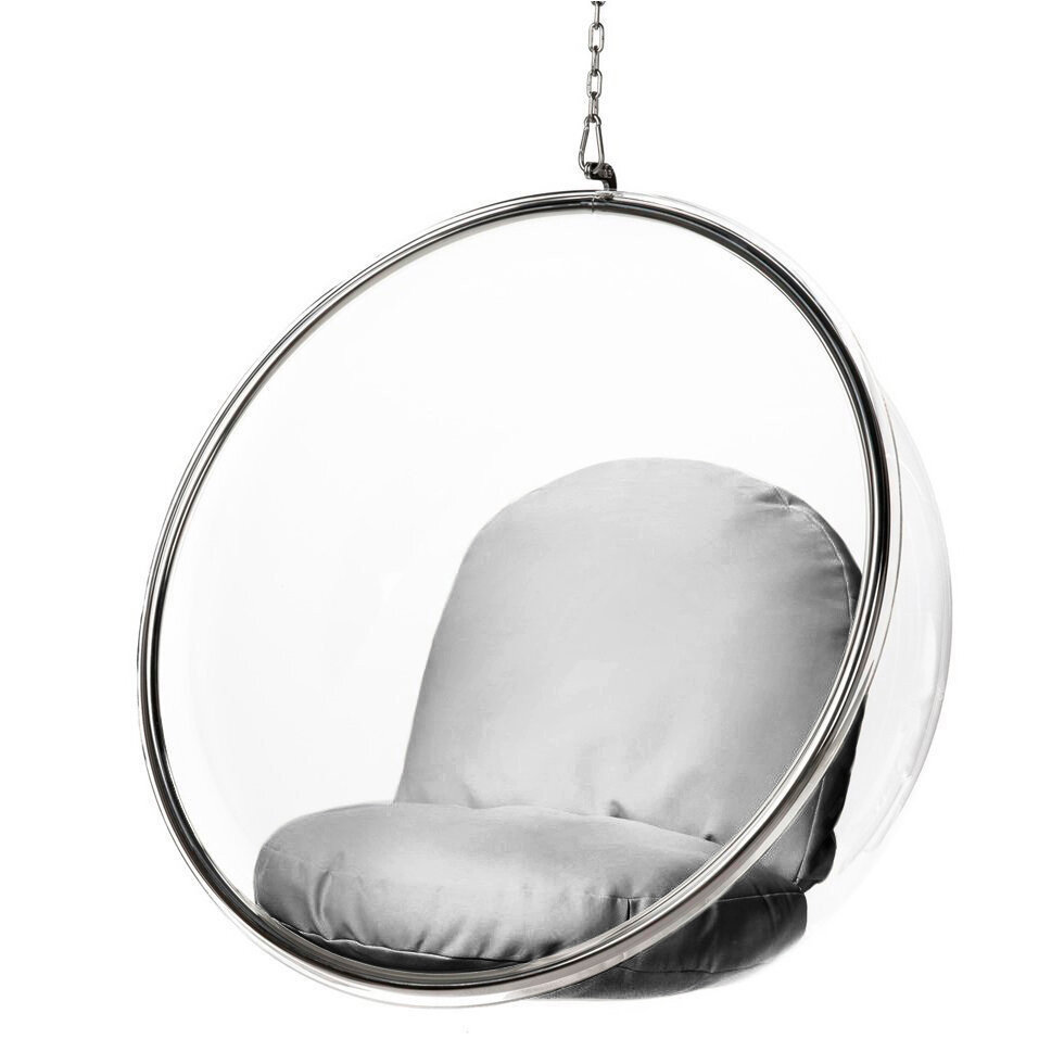 Кресло-шар подвесное Bubble Chair (Бабл) прозрачное, серебристые подушки - фотография № 2