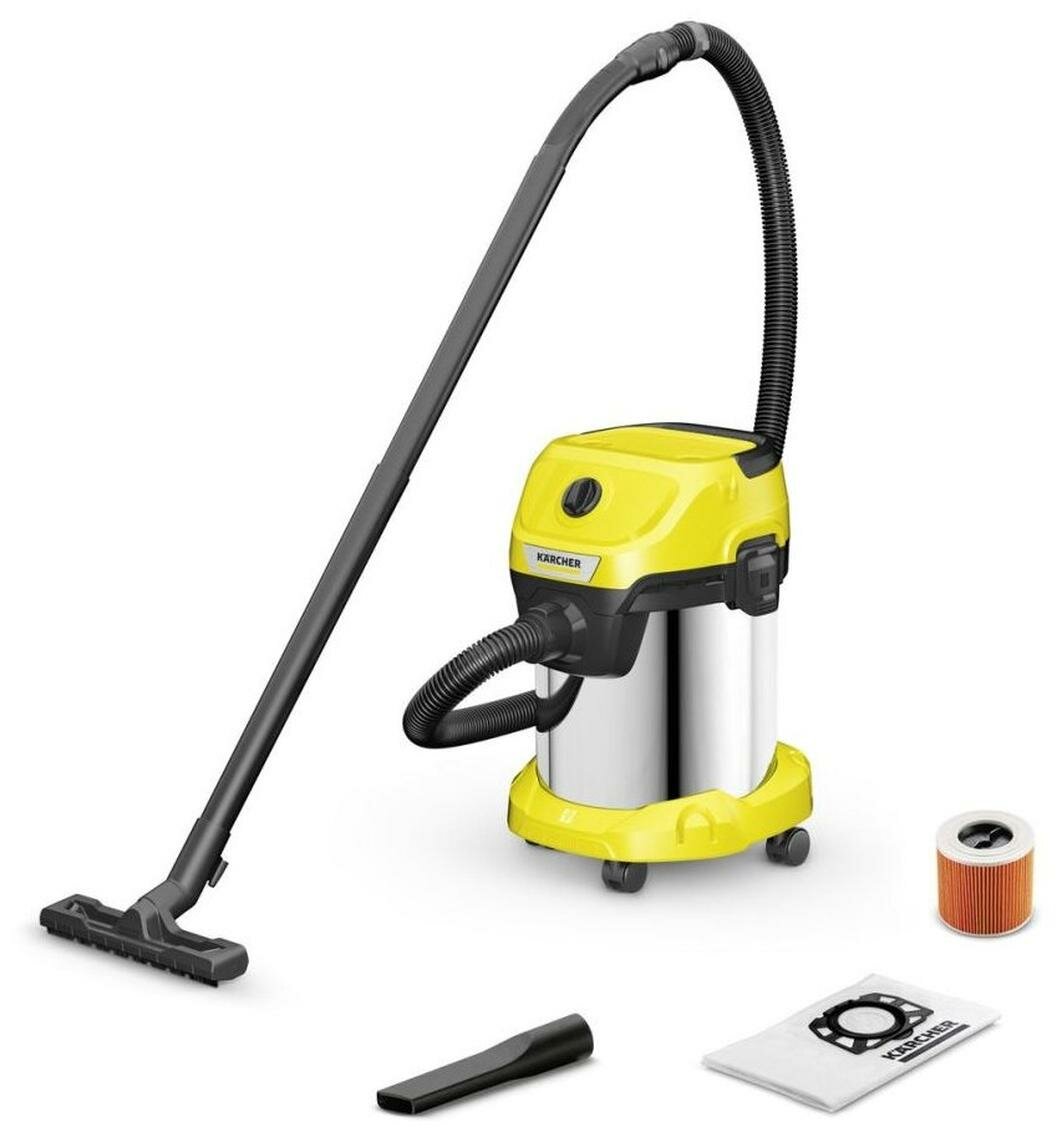 Пылесос хозяйственный KARCHER WD 3 S, 1000 Вт черный/желтый 4.8 кг 17 л
