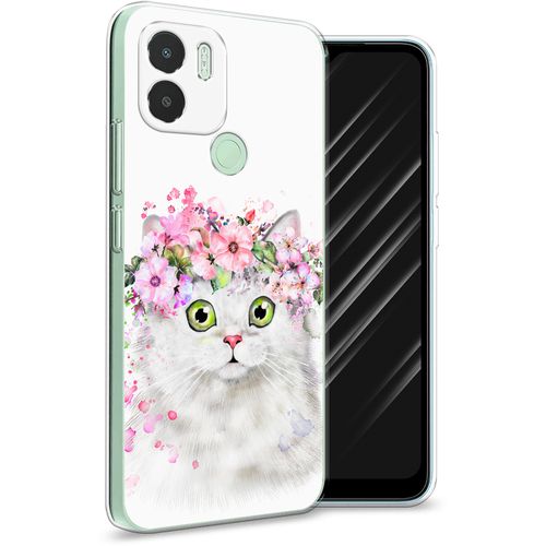 Силиконовый чехол на Xiaomi Poco C51 / Поко C51 Белая кошка с цветами силиконовый чехол девушка с цветами на poco c51 поко c51