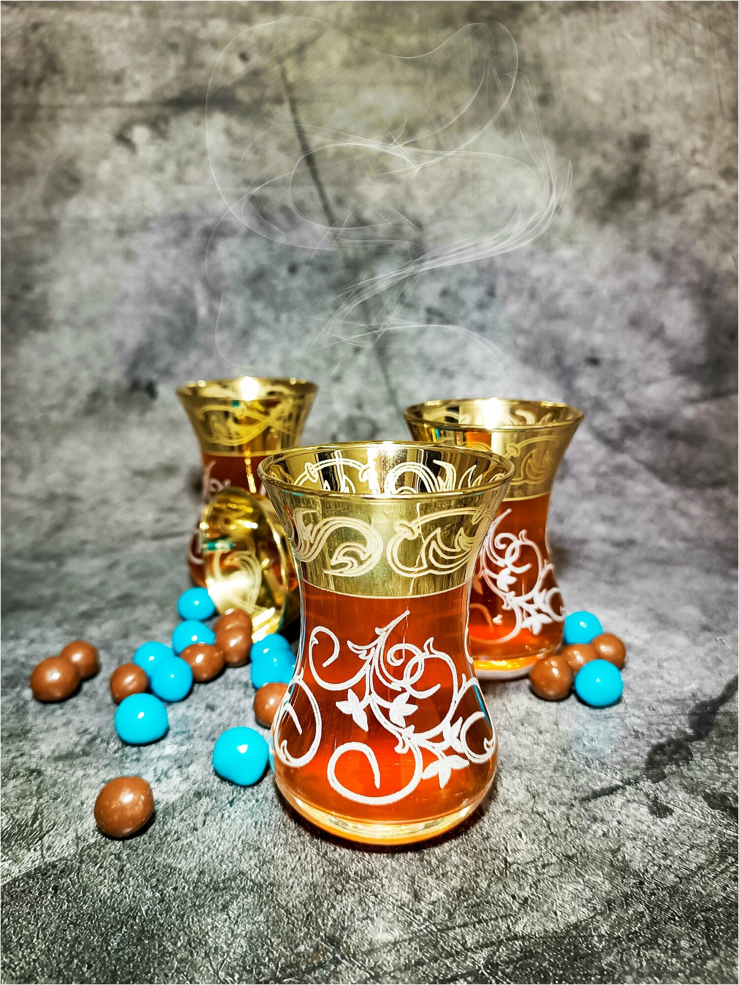 Подарочный набор турецких стаканов для чая / кофе, Армуды с алмазной гравировкой PROMSIZ настроение / 125 мл, 6 шт.