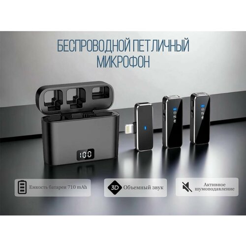 Микрофон петличный в кейсе mic-m черный петличка 2шт петличный микрофон Lightning для айфон 249000₽