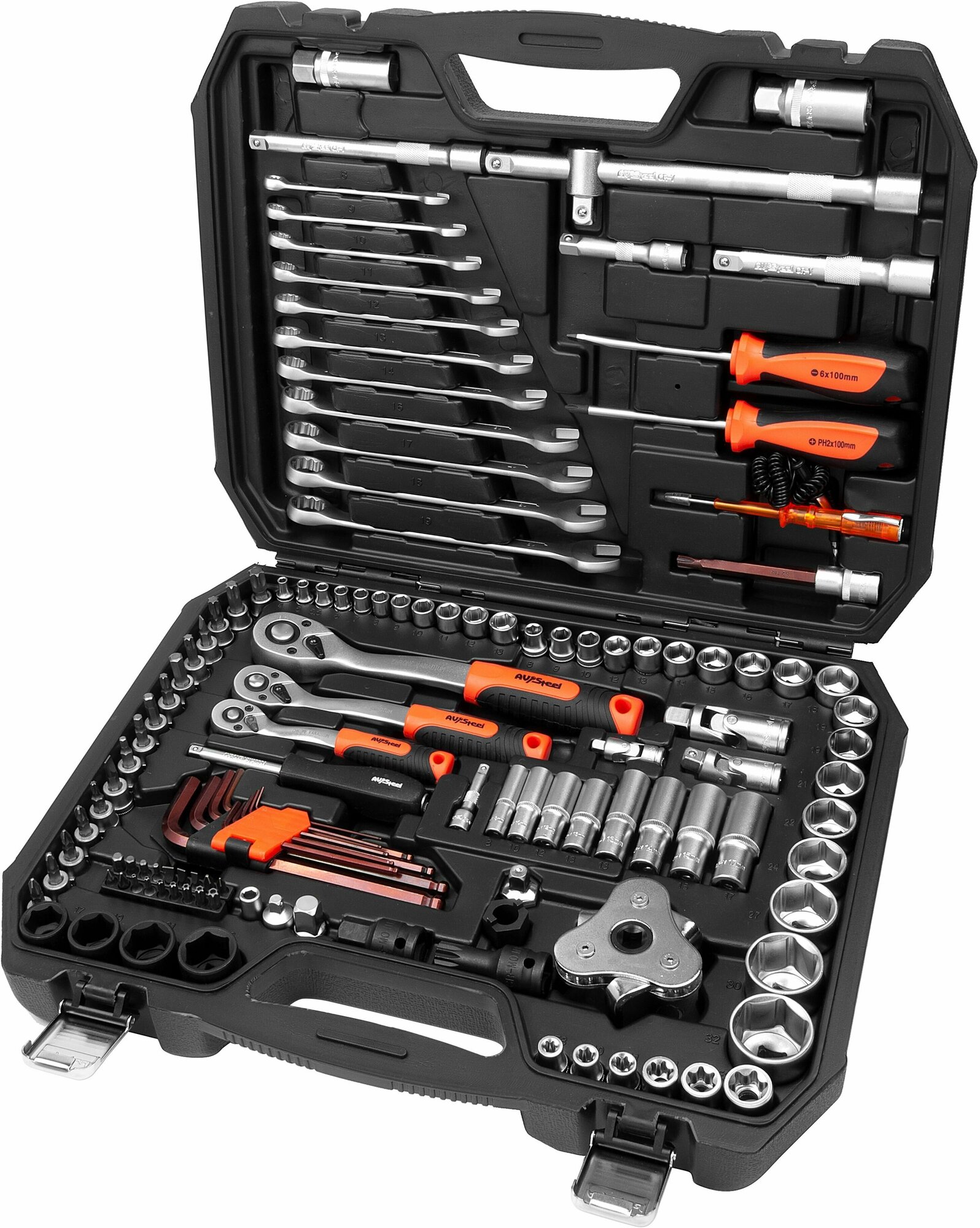 Набор инструментов для автомобиля в чемодане "AV Steel" 127 предм. 1/4",3/8",1/2" профессион.