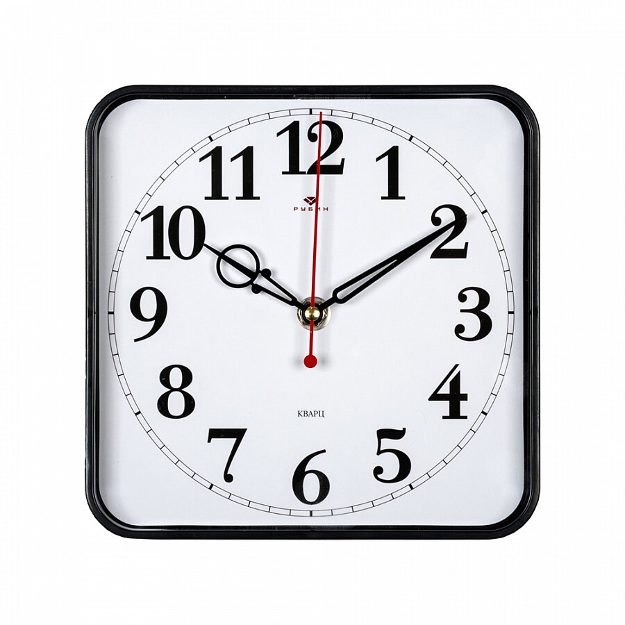 Часы настенные Рубин Классика 19x19 см квадратной формы корпус черный для кухни спальни кварцевый механизм с плавным ходом