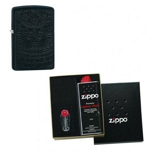 Зажигалка ZIPPO Tone on Tone Design Black Matte 29989 в подарочной упаковке + топливо и кремни