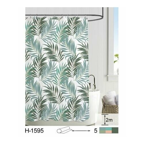 Шторка для ванной комнаты листья бамбука серые В комплекте С фильтром для душа
