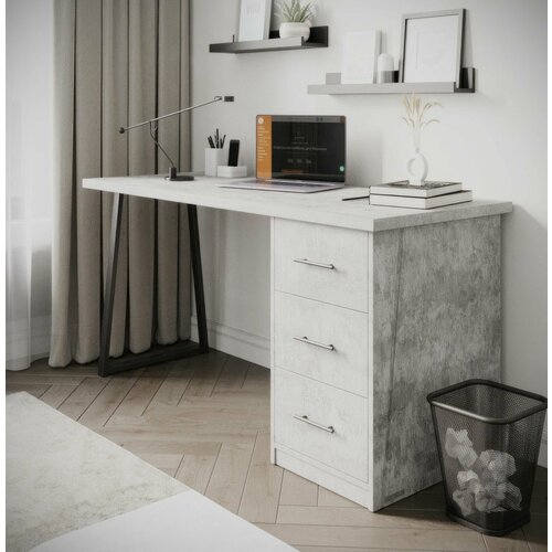 Письменный стол Лофт-7 с ящиками / Цемент Светлый / 1500х750х600