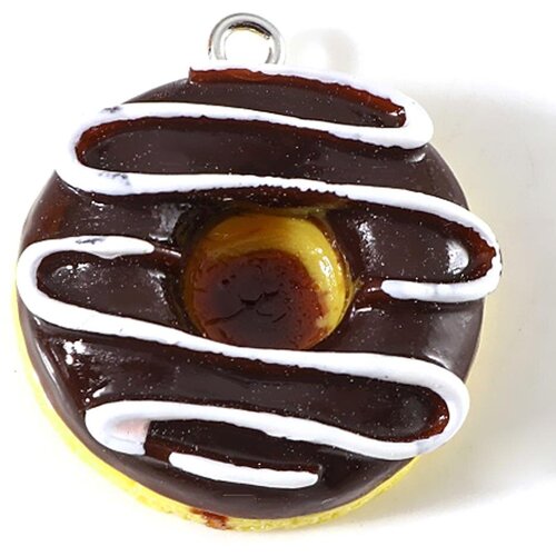 Подвеска Подвеска-Кулон из смолы Пончик коричневый 0011142 петля серебряного цвета 25x10 мм, цена за 1 шт., белый, желтый