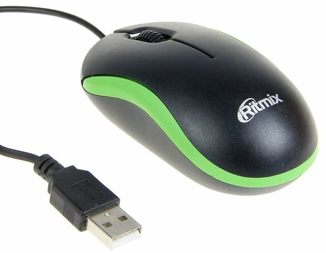 Мышь компьютерная RITMIX ROM-111, проводная, оптическая, 800 dpi, USB, зеленая