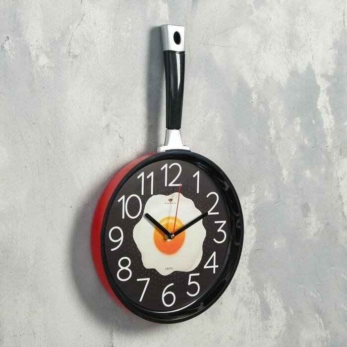 Часы настенные Рубин "Сковорода", 25х43см, корпус красный с черным, плавный ход