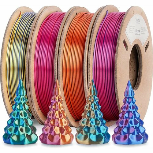 pla silk dual color 1 75 мм 1 кг eryone золотой фиолетовый Набор из 4 катушек 0.25 кг пластика PLA Silk Tri Color 1,75 мм (Eryone) разных цветов - Тип 2