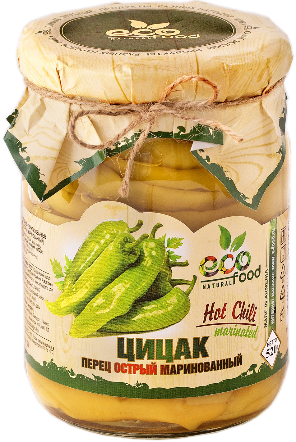 Цицак. Перец острый маринованный, 520г ECOFOOD