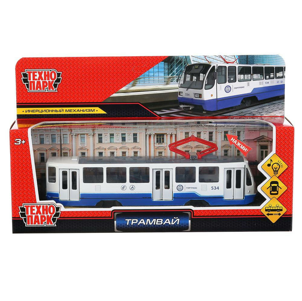 Технопарк. Трамвай свет-звук 18,5 см, двери, инерц, белый, арт. TRAM71403-18SL-BUWH TRAM71403-18SL-BUWH