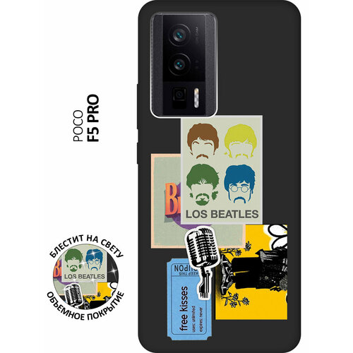 Матовый Soft Touch силиконовый чехол на Poco F5 Pro, Поко Ф5 Про с 3D принтом Beatles Stickers черный матовый soft touch силиконовый чехол на poco f5 поко ф5 с 3d принтом soviet stickers черный