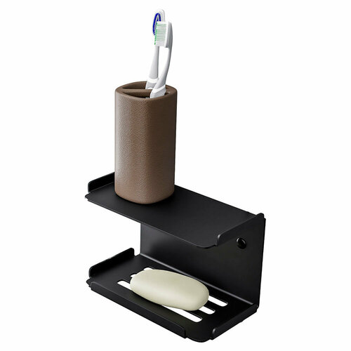 Мыльница для ванной Граф Держалкин с полкой металл черная GDP-004-ч 1442₽