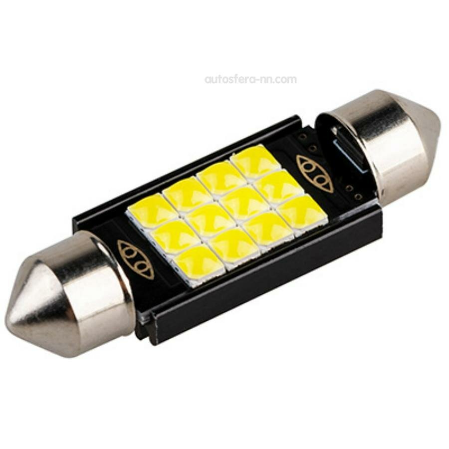 SKYWAY S08201491 Лампа диод T11(C5W) 12V 12 SMD диодов 1-конт 39мм Белая Салон, номер; SKYWAY