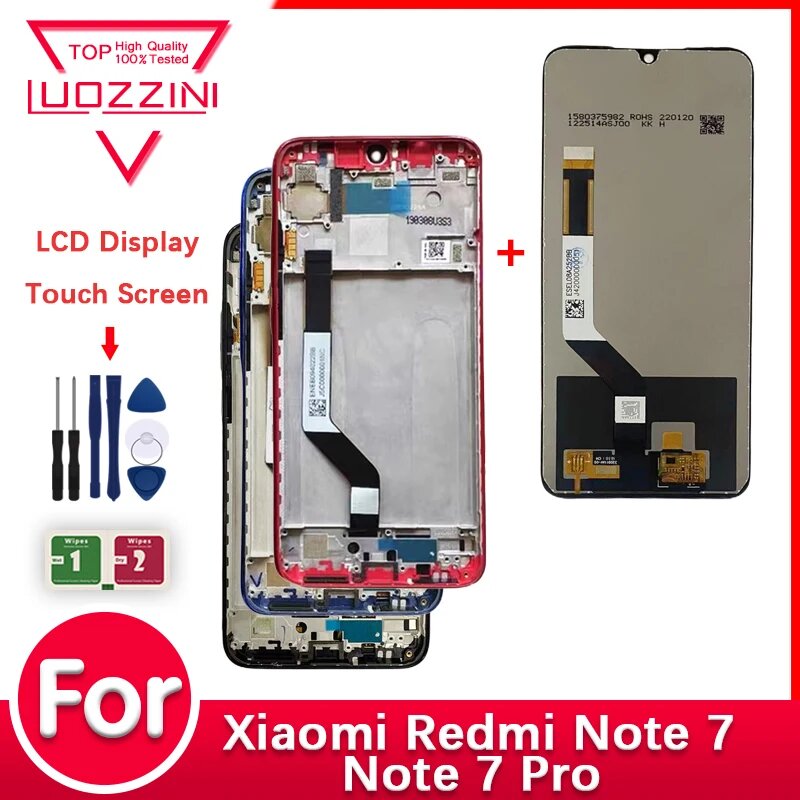 ЖК-дисплей IPS для Xiaomi Redmi Note 7/Note 7 Pro M1901F7G, дисплей с сенсорным экраном 6,3 дюйма, дигитайзер в сборе, замена на/без рамки, Black No Frame