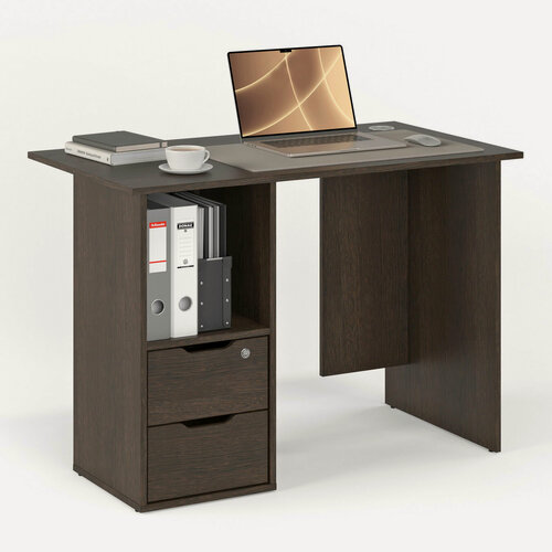 Изображение товара Письменный стол с двумя ящиками и высокой открытой нишей для папок 107х60 см. МагМебель №62 тумба слева венге