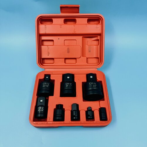 Изображение товара Набор ударных переходников 8 шт — адаптеры 1/4", 3/8", 1/2", 3/4" для гайковерта и трещотки в кейсе