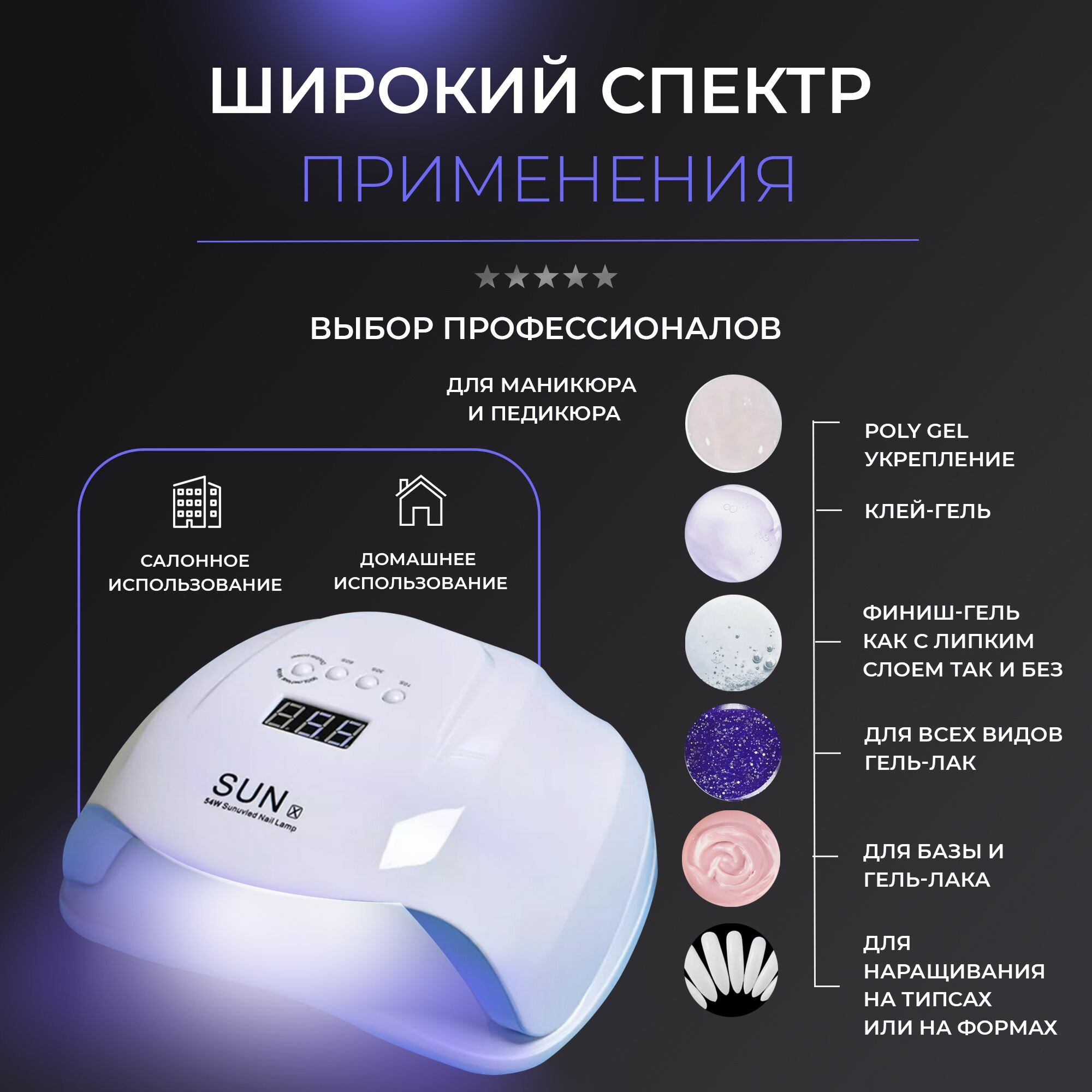 Лампа для маникюра SUN X54W с сенсорным управлением, LED/UV, 54Вт, 36 светодиодов, 90сек — фото 1