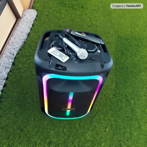 Колонка акустическая Караоке 17861 PMPO 1000Вт 2 микрофона Пульт Bluetooth USB FM TF Аудио вход Вход для гитары 23470₽