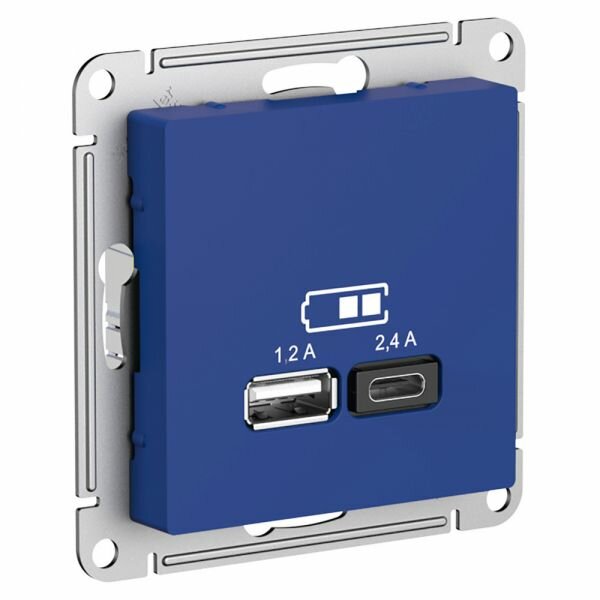 Розетка USB A+C 2-местная (2.4А и 1.2А) Systeme Electric (Schneider Electric) AtlasDesign, аквамарин - фото №1