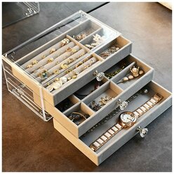 Шкатулка-органайзер бархатная для ювелирных украшений многоярусная, RIBORK