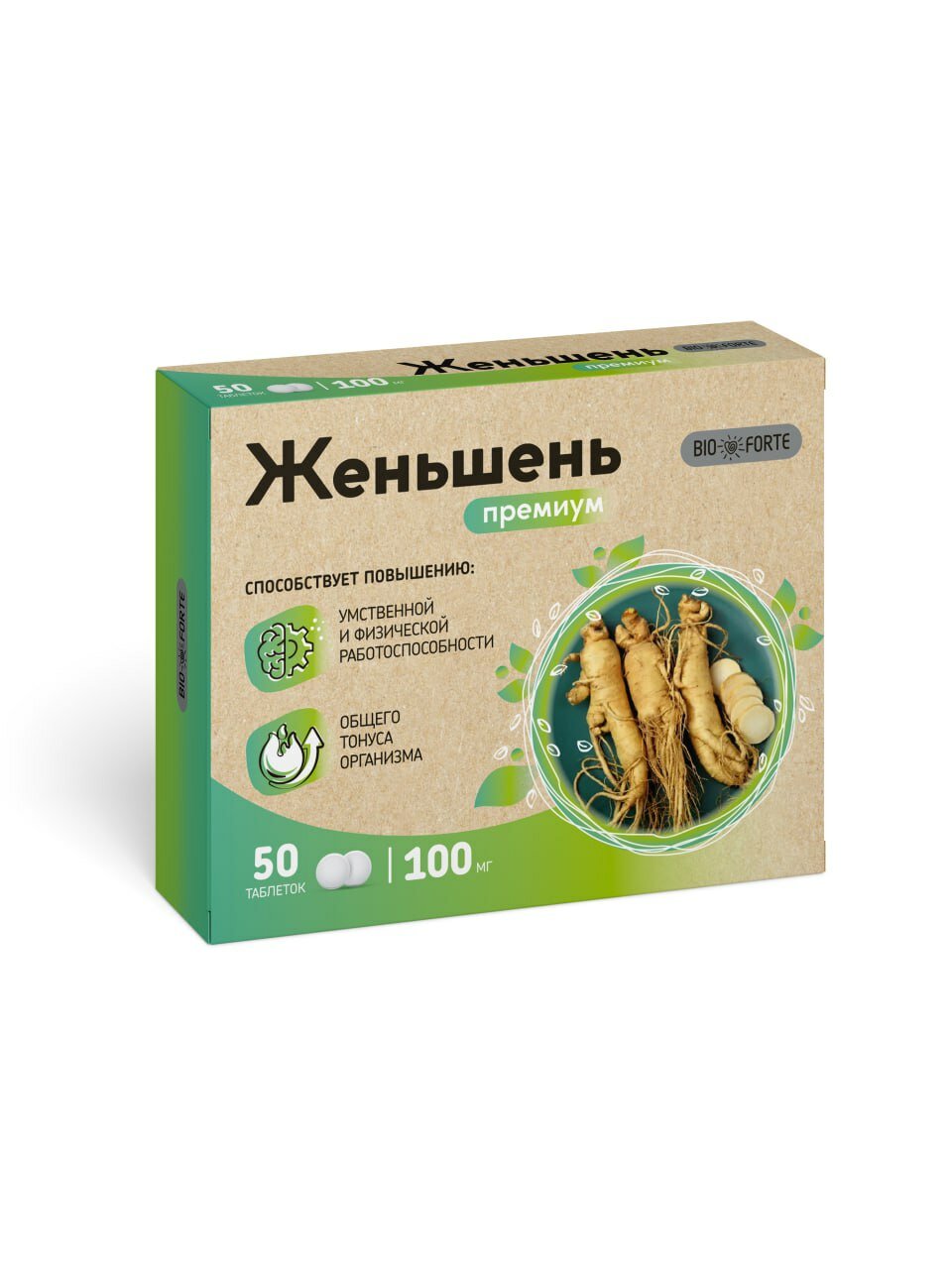 Женьшень Премиум + Витамин С BioForte таблетки, 50 шт.
