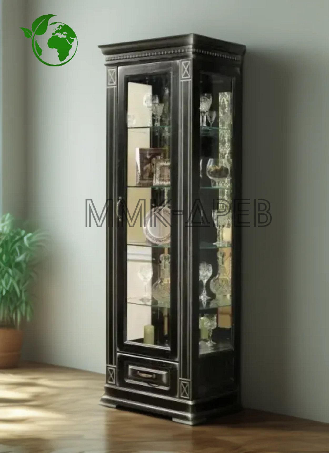 Шкаф витрина ммк древ  Верди 023 венге 3 60 40 200  с зеркалом  массив сосны 