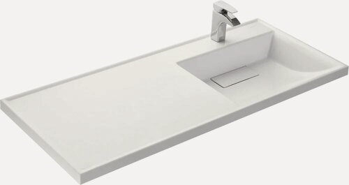 Изображение товара Мебельная раковина AQUATON Лондри 120 R с левым крылом, накладная, на кронштейне, из искусственного мрамора, белая, раковина для ванной, прямоугольная