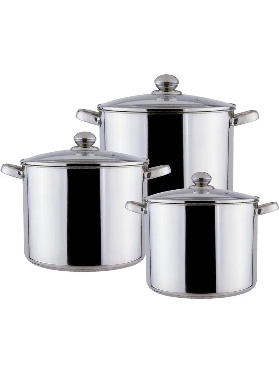 Набор стальных кастрюль KL-4104 7,5, 9,5 и 12 л