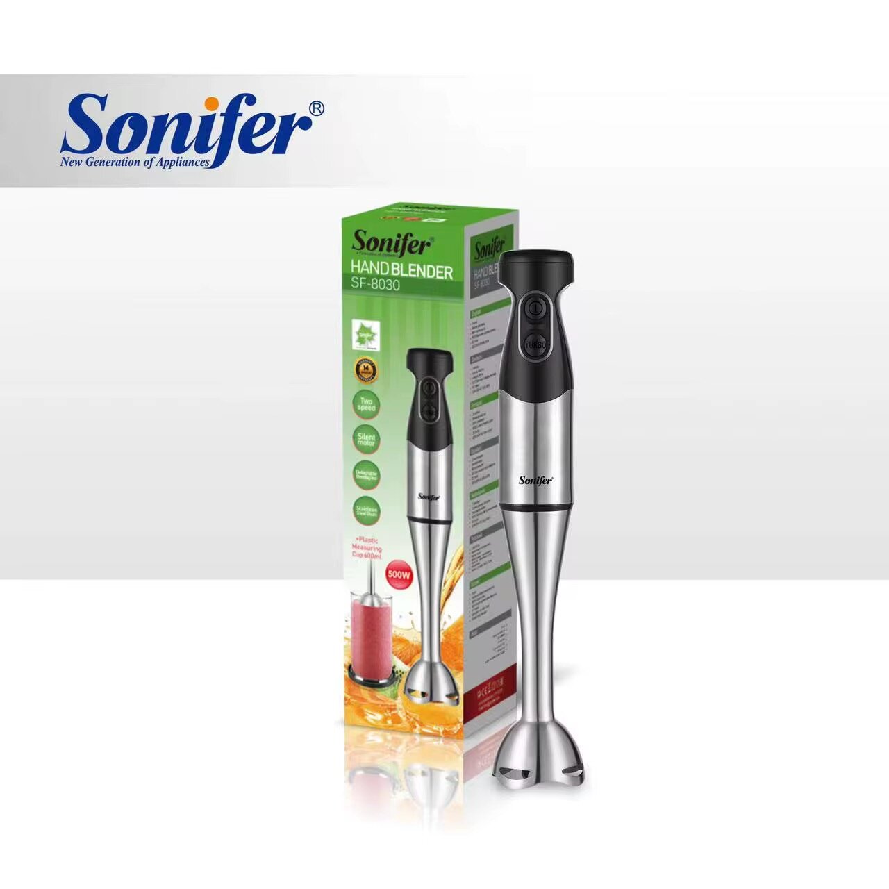 Блендер Sonifer SF-8030, ручной, погружной, 500 Вт, 2 скорости, защита от перегрева