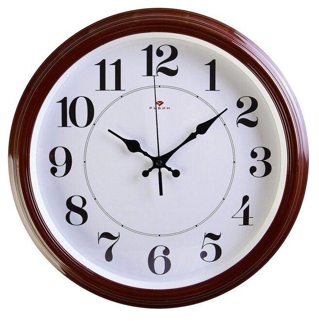 Часы настенные Рубин круглые, "Классика", 35 см, коричневые