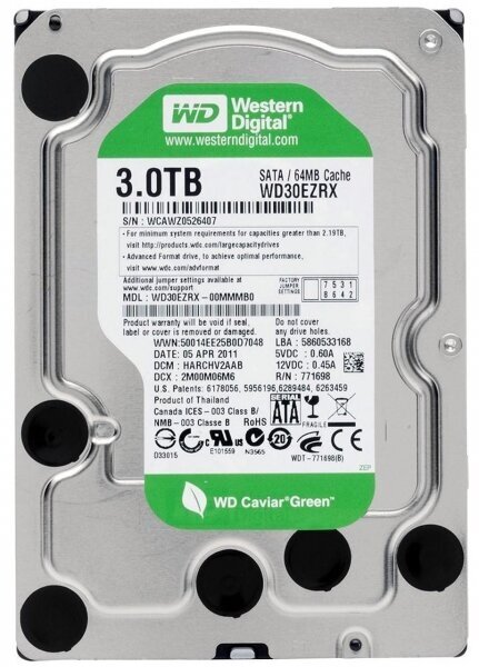 Жесткий диск Western Digital WD30EZRX 3Tb IntelliPower SATAII 3.5" HDD