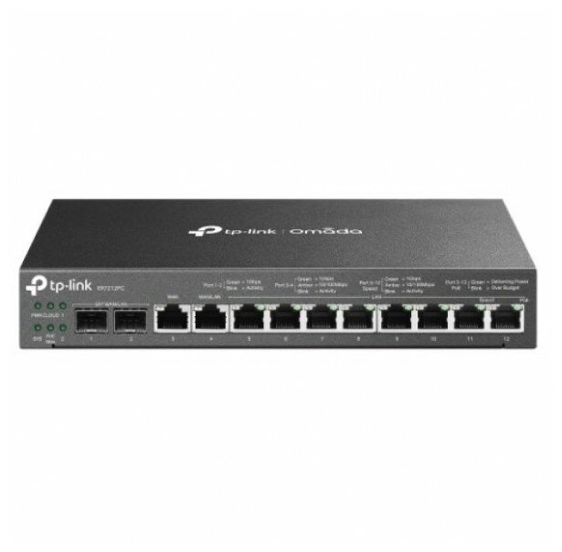 TP-Link ER7212PC, Гигабитный VPN-маршрутизатор Omada с портами PoE+ и контроллером, 2 гиг. порта SFP WAN/LAN, 1 гиг. порт RJ45 WAN, 1 гига. порт RJ45