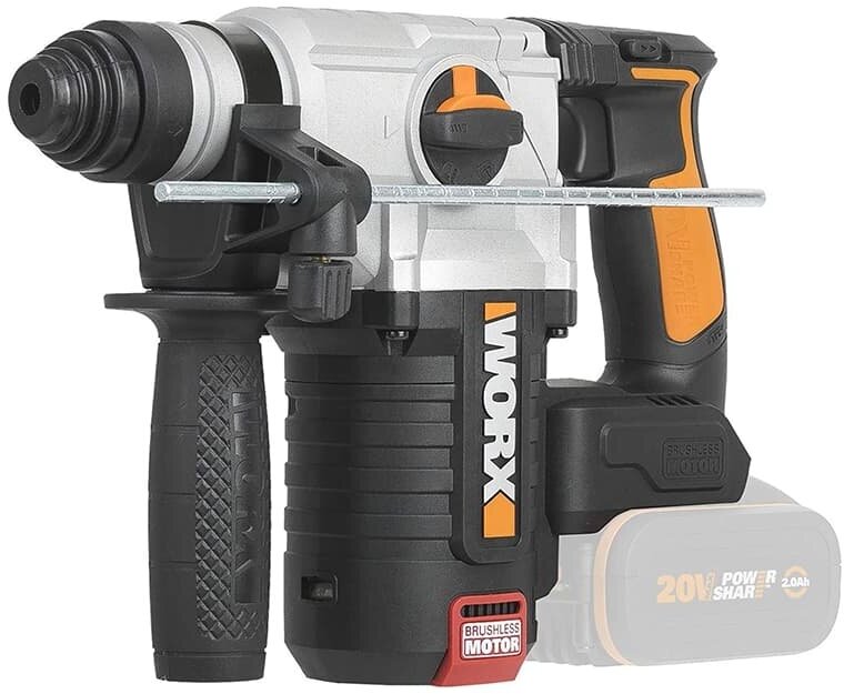 Перфоратор WORX WX380 20V 22 Дж бесщеточный аккумуляторный с двумя 4 Ач батареями 2А зарядкой и кейсом