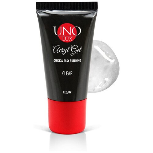 Uno Lux, Акрил-гель Clear - Прозрачный, 30 г / гель для наращивания ногтей