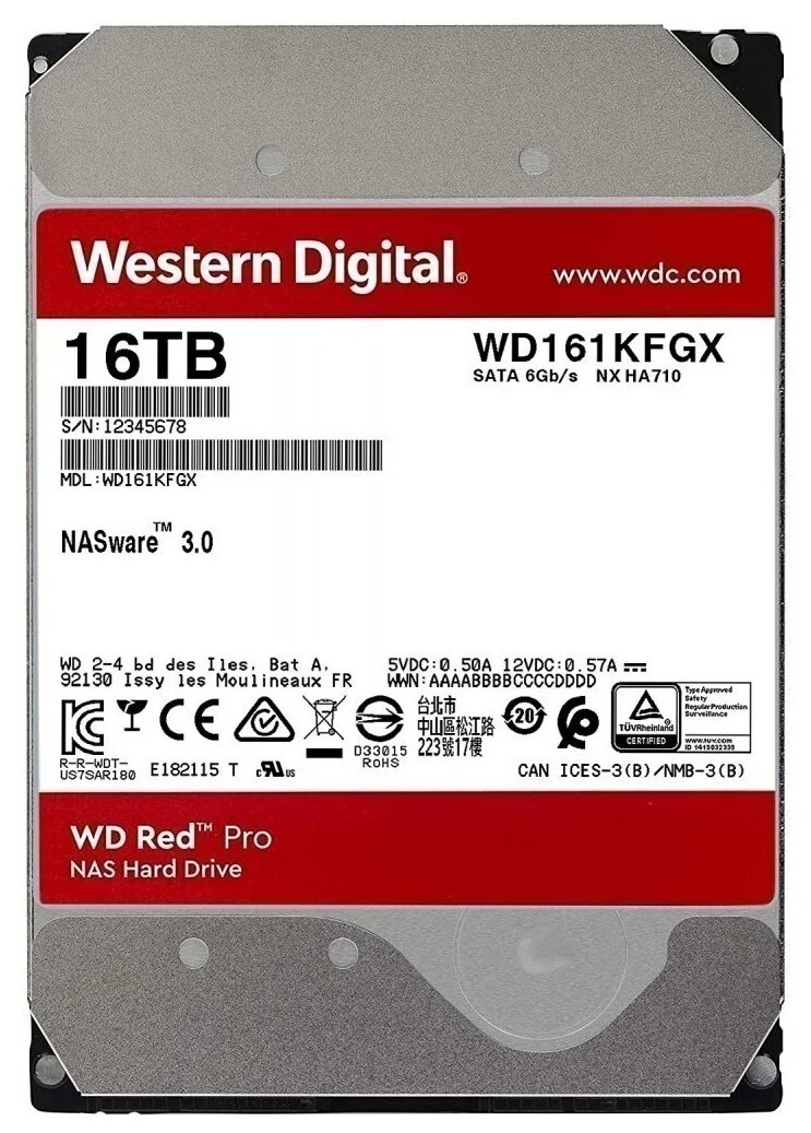 Жесткий диск WD Red Pro , 16ТБ, HDD, SATA III, 3.5" - фото №1