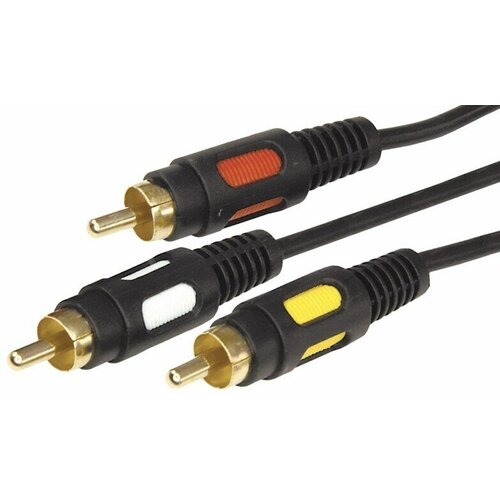 кабель 3rca 3rca rexant 17 0212 1 5м черный Шнур (3 RCA - 3 RCA) 3 м для передачи аналогового видео- и аудиосигнала, цвет: Черный и золотой