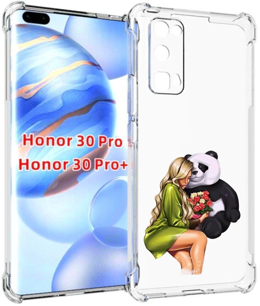 Чехол задняя-панель-накладка-бампер MyPads Девушка-с-пандой-с-букетом женский для Huawei Honor 30 Pro/Honor 30 Pro plus + (EBG-AN10) противоударный