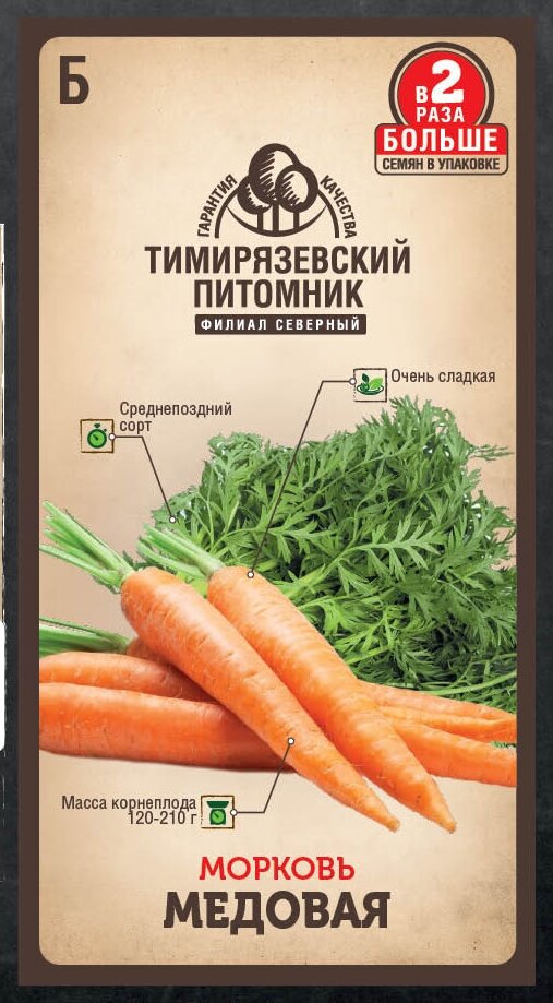 Семена Тимирязевский питомник морковь Медовая 4г Двойная фасовка