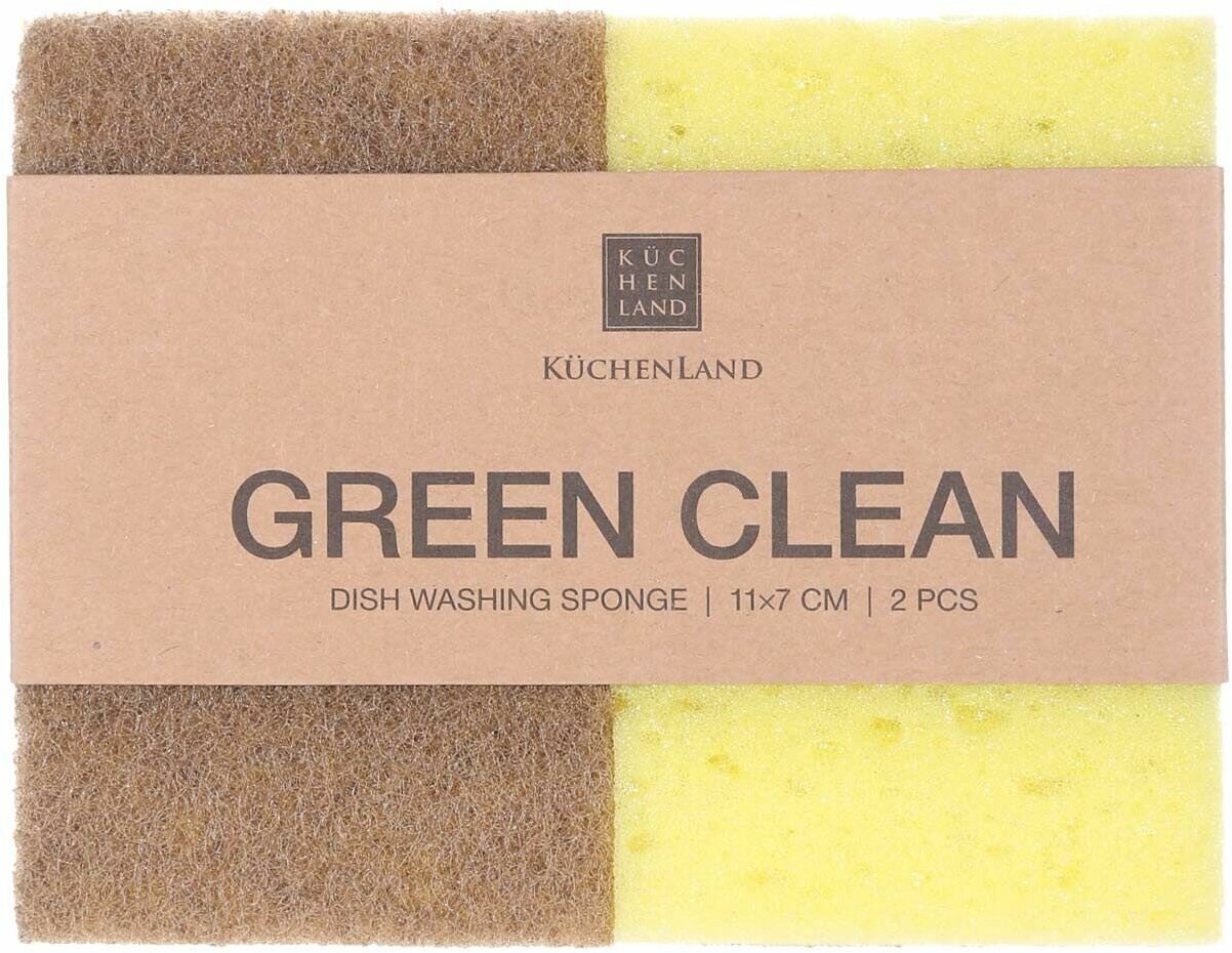 Губка для мытья посуды, 11х7 см, 2 шт, древесное волокно/сизаль, бежевая, Green clean