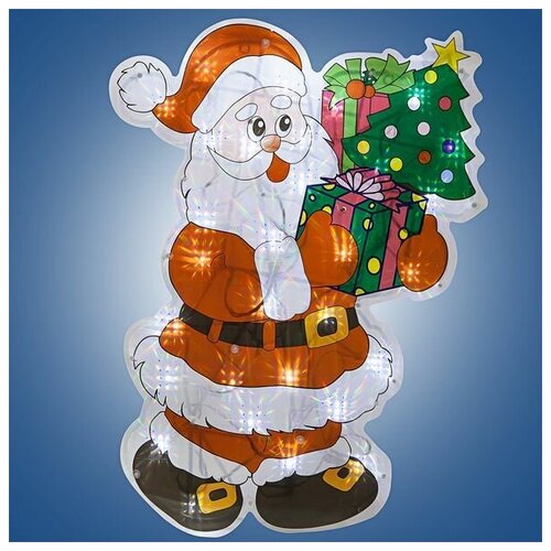 Н. г. эл. гирл.-панно блестящ. Дед Мороз с ёлкой 0.46х 0.35м, 30л. LED, бел. кабель .5м до розетки